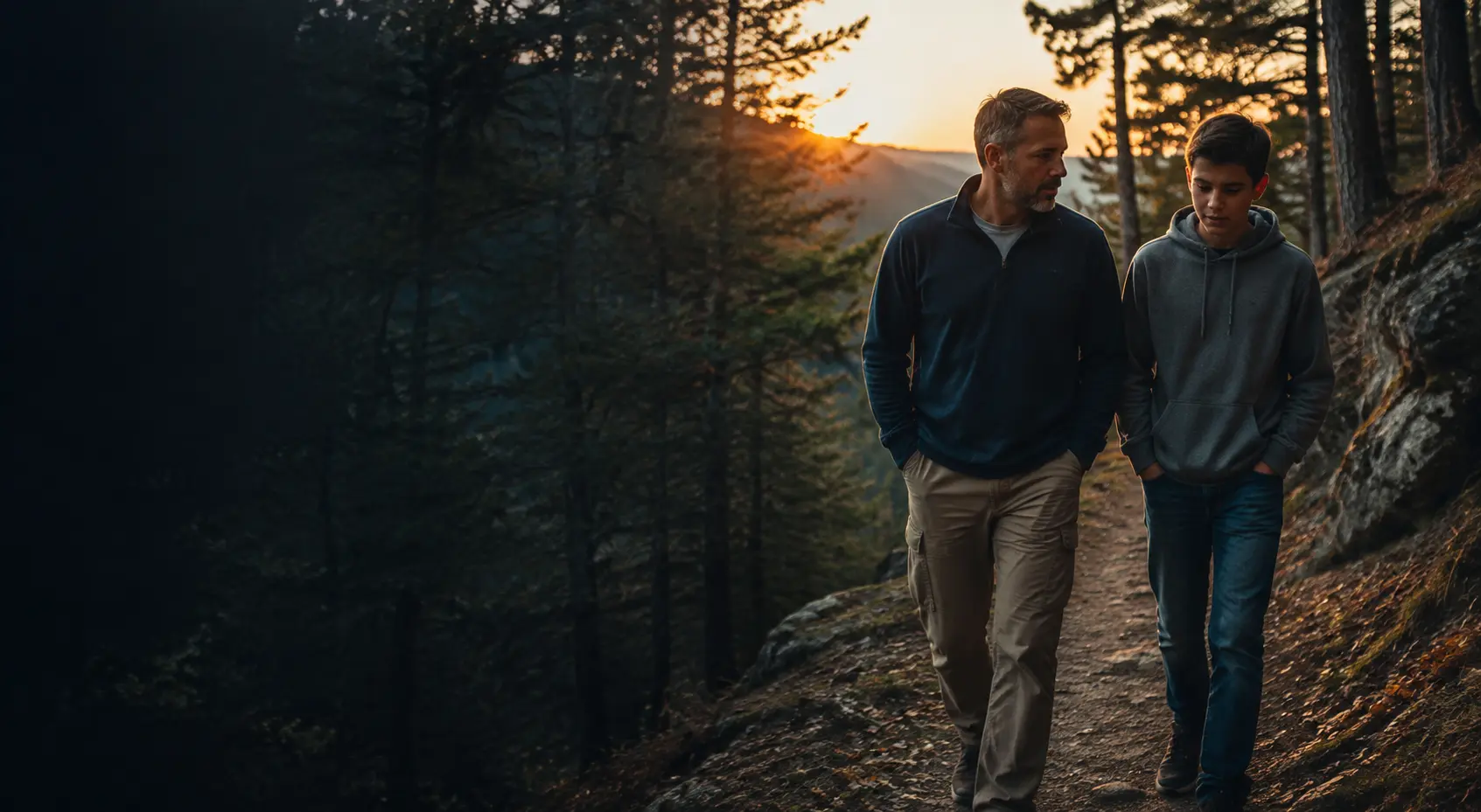A father walking with his son